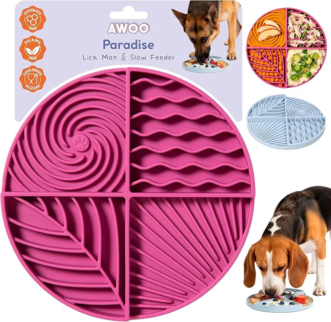 Modern Awoo Paradise – Silicone Dog Cat Lick Mat and Slow Feeder with Suction Cups – Non-Slip Dishwasher Safe Pet Dish – Extends Mealtime for Fast Eaters and Reduces Anxiety – For Wet Dry Food Fuschia About ThisOverview Smart
