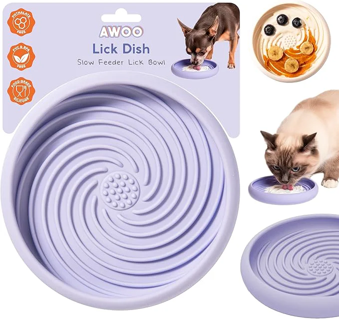 Quality Awoo Lick Dish Silicone Dog Cat Lick Mat Slow Feeder with Suction Cups Non-Slip Dishwasher Safe Extend Mealtime Reduce Anxiety Periwinkle About ThisOverview Next-Generation