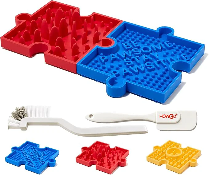 Trusted HowGo Puzzle Slow Feeder Lick Mat for Dogs 38 Suction Cups Non-Slip Heavy Duty Maze Enrichment Bowl BPA- Silicone Reduce Boredom Anxiety Combination 2PCs Blue Red About ThisOverview Unique