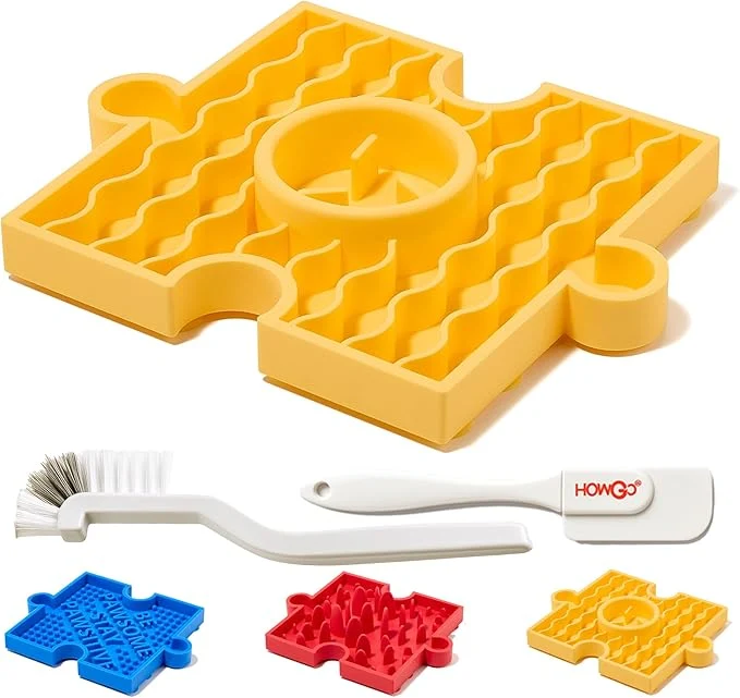 Soft HowGo Puzzle Slow Feeder Lick Mat for Dogs 38 Suction Cups Non-Slip Heavy Duty Maze Enrichment Bowl BPA- Silicone Reduce Boredom Anxiety Combination 1PC Yellow About ThisOverview Recyclable