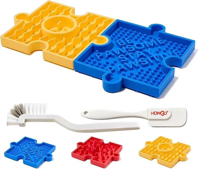 Selected HowGo Puzzle Slow Feeder Lick Mat for Dogs 38 Suction Cups Non-Slip Heavy Duty Maze Enrichment Bowl BPA- Silicone Reduce Boredom Anxiety Combination 2PCs Blue Yellow About ThisOverview Unique