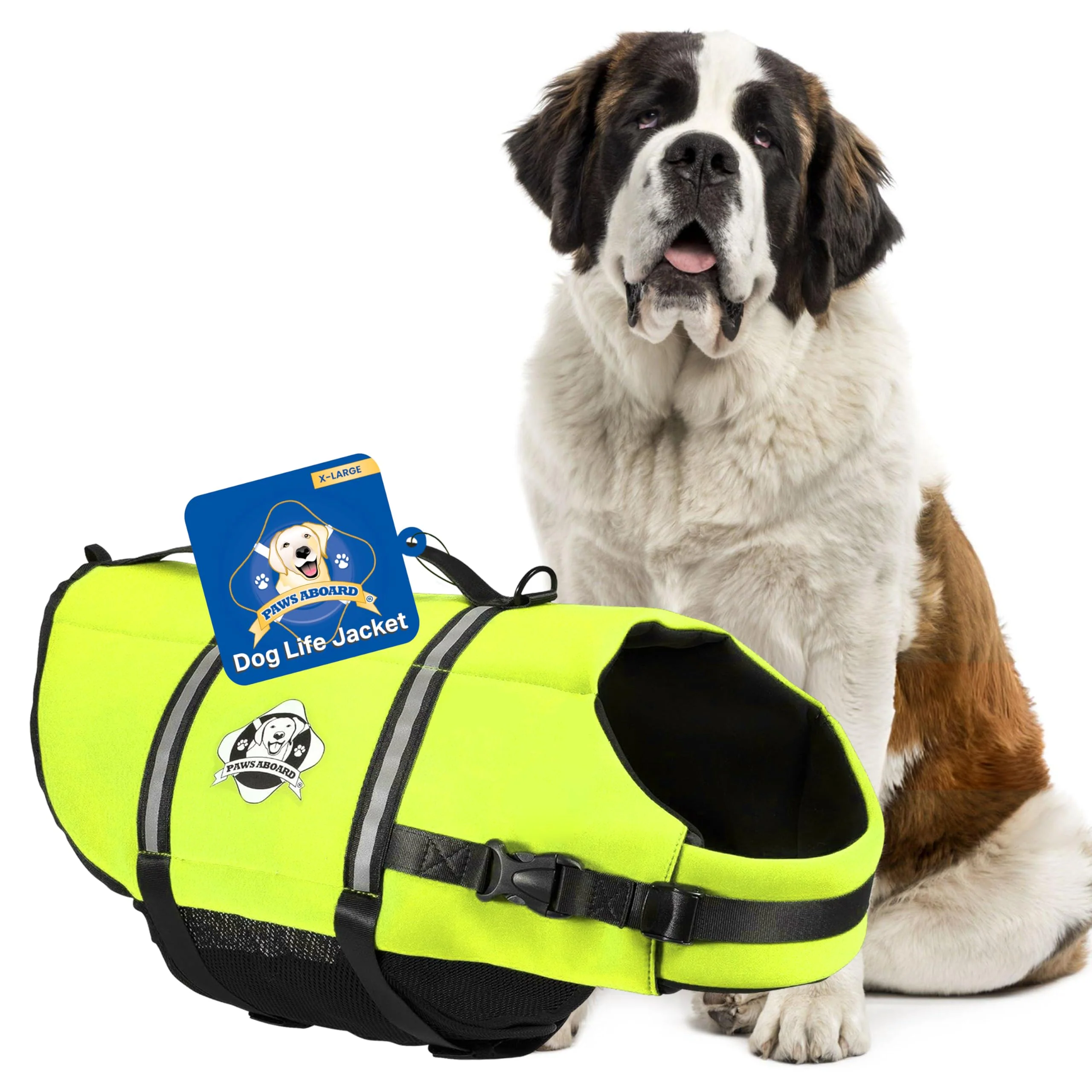 Reliable Paws Aboard Dog Life Jacket – Adjustable Reflective Swim Vest Neon Yellow X-Large Exceptional