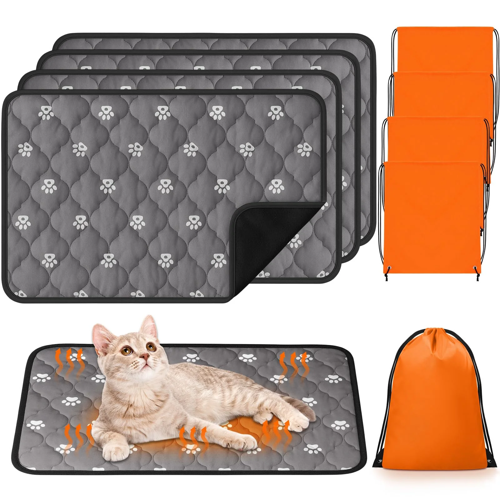 High-Grade Riakrum 4 Pack Self Heating Cat Bed Pad – Self-Warming Pet Mat for Indoor Outdoor 23×35 in Gray Genuine