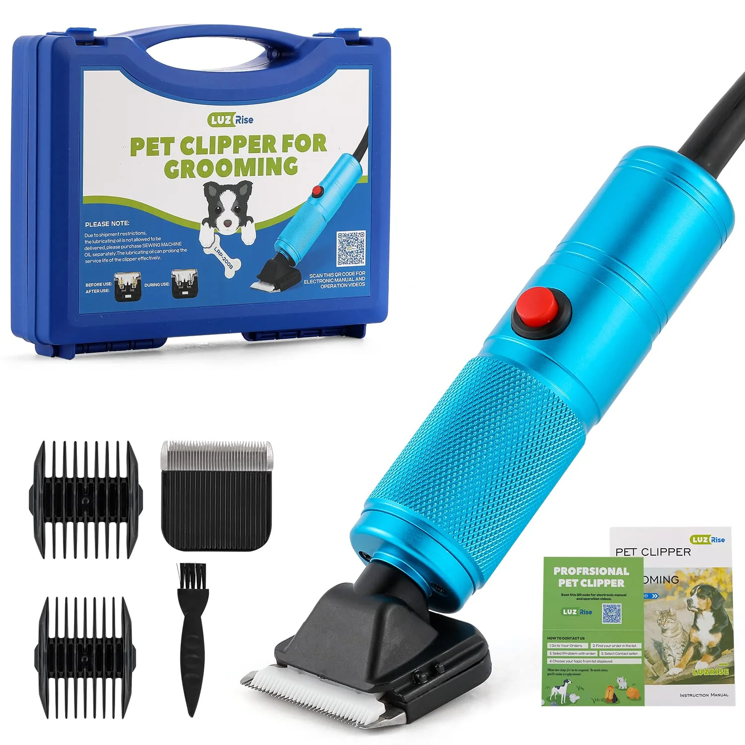 Relaxed LuzRise Pet Grooming Clippers 200W — Quiet Stepless Speed Commercial-Grade with Accessories Stylish