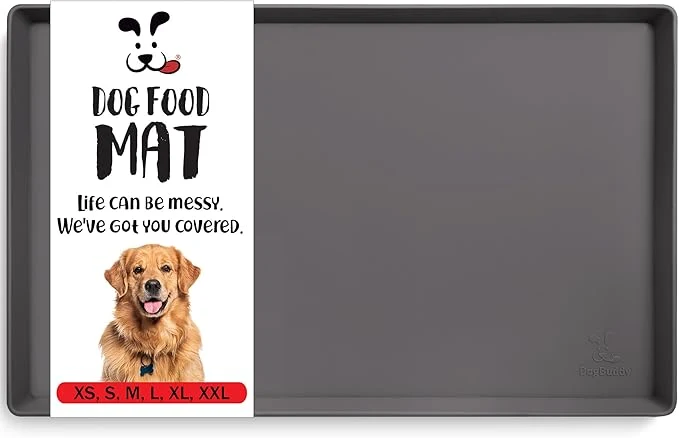 Fine DogBuddy Dog Food Mat – Waterproof Dog Bowl Mat for Food and Water Silicone Pet Feeding Mats For Floors Non-Slip Placemat with High Edges For Dogs Bowls Puppy Essentials XL 28 x 18 Shadow About ThisOverview Expertly Made
