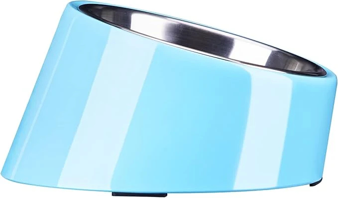 Secure SuperDesign Mess 15° Slanted Bowl for Dogs and Cats Tilted Angle Bulldog Bowl Dog Feeder Non-Skid Non-Spill Easier to Reach Food L 2 Cup BlueAbout ThisOverview Traditional