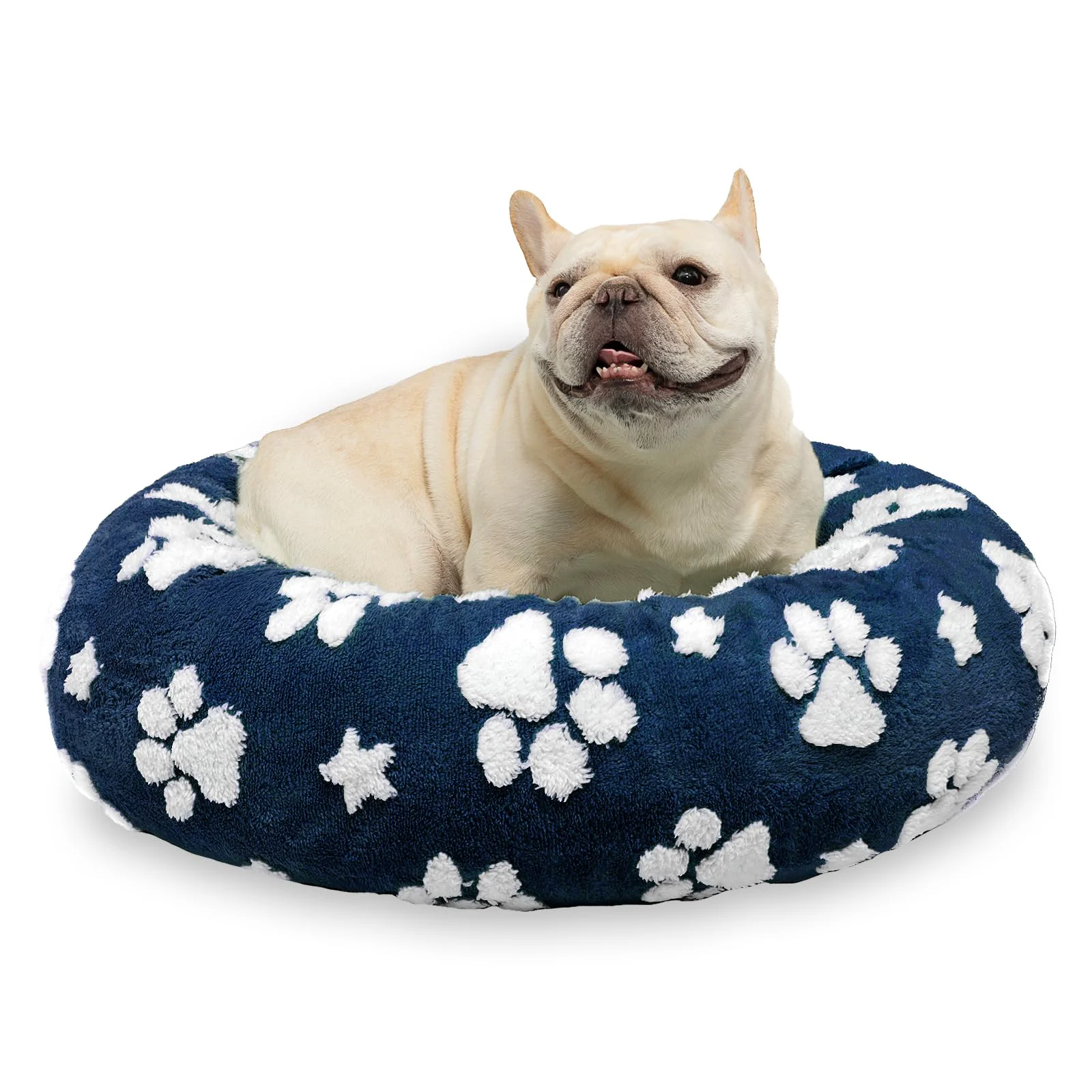 High-End Yaning Donut Bed for Small Dogs Indoor Cats Navy 23in Calming Round Bed with Removable Cover Solid