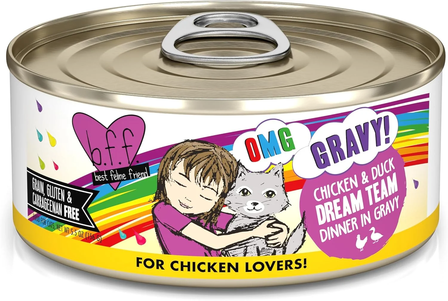 Superior Weruva B.F.F. OMG – Feline Friend Oh My Gravy Chicken Duck Dream Team with Chicken Duck in Gravy 5.5oz Can Pack of 8 Convenient