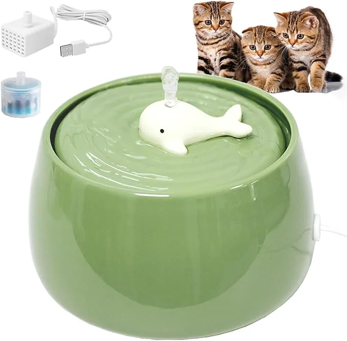Flexible Ceramic Cat Water Fountain 45oz 1.3L Ultra-Silent Automatic Pet Drinking Water World-Class