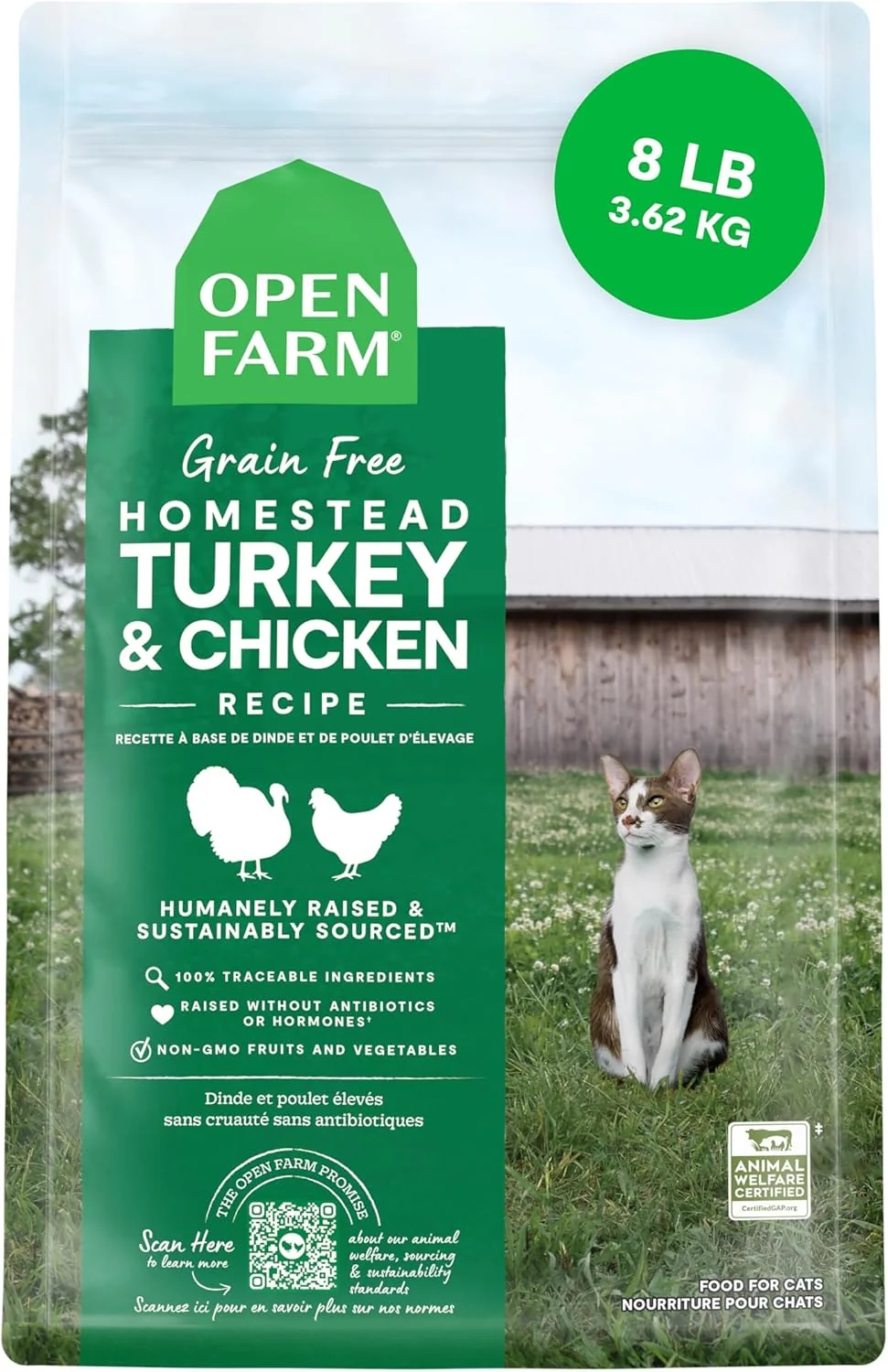 Excellent Open Farm Grain Dry Cat Food High-Protein Kibble for a Complete Balanced Diet Non-GMO Fruits Vegetables Prebiotic Fibers to Support Digestion Homestead Turkey Chicken Recipe 8lb Bag Safe