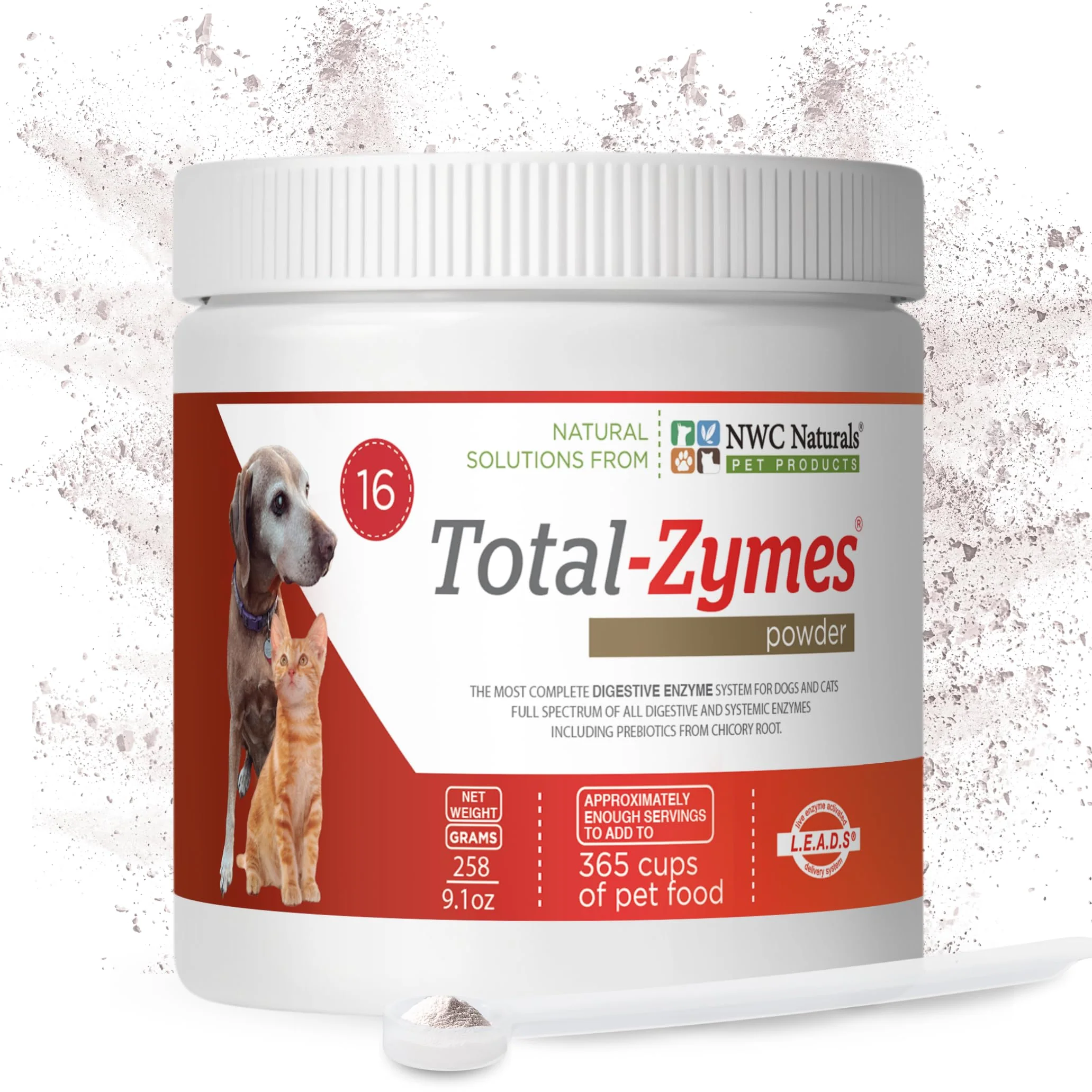 Powerful NWC Naturals Total-Zymes Digestive Enzymes for Cats Dogs – Unflavored 365 Servings 8 oz