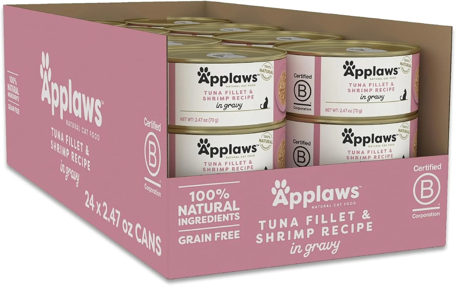 Functional Applaws Natural Wet Cat Food in Gravy Limited Ingredient Canned Wet Cat Food No Additives Made with Natural Ingredients Tuna Fillet Shrimp in Gravy 24 x 2.47oz Cans Sophisticated