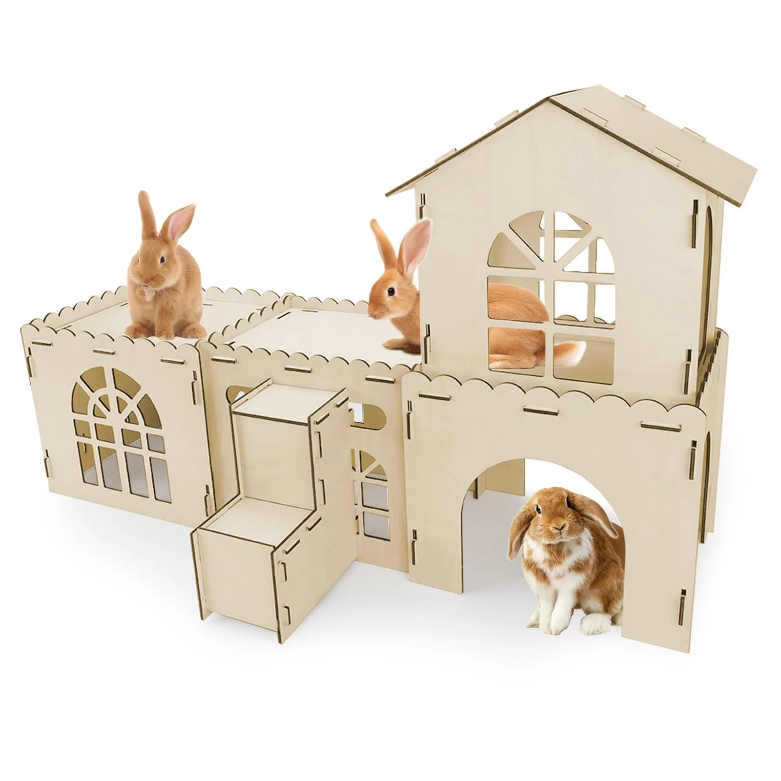 Casual YUEPET Extra Large Wooden Bunny Castle — Ventilated Hideouts Stairs Effective