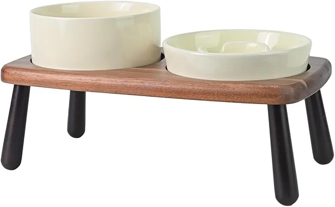 Flexible SPUNKYJUNKY Ceramic d Dog Bowls with Slow Feeder Raised with Acacia Bamboo Wooden Stand 6.1” Dog and Cat Food Water Bowls Set Non-Slip for Small Medium Sized Breed – BeigeAbout ThisOverview Lightweight
