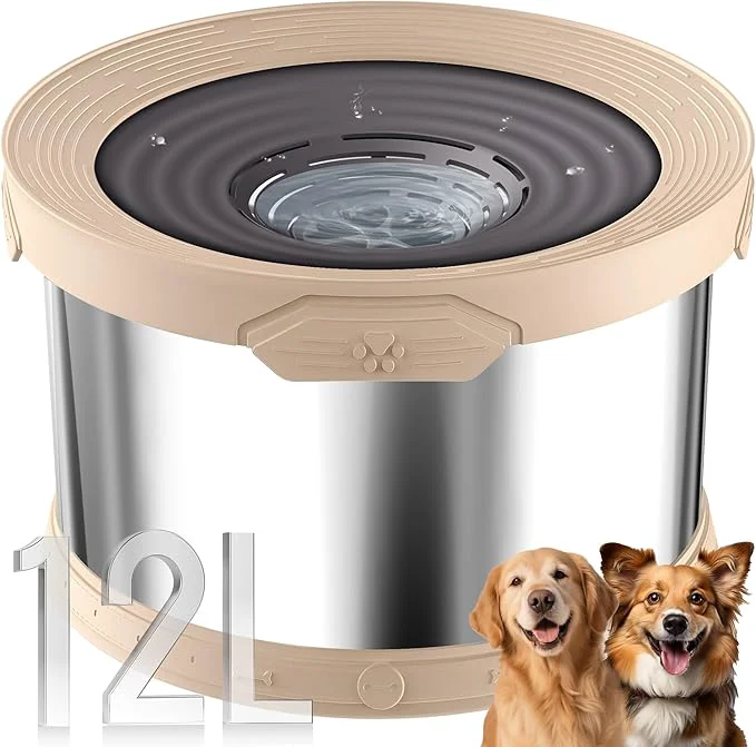Responsible UPSKY Dog Water Bowl No Spill 12L Stainless Steel 3.17 Gallon Large Capacity Spill-Proof Dog Bowls Non-Slip Slow Drinking Anti-Splash Bowl for Large Messy Drinkers No Mess Indoor Outdoor Use BeigeAbout ThisOverview Sustainable
