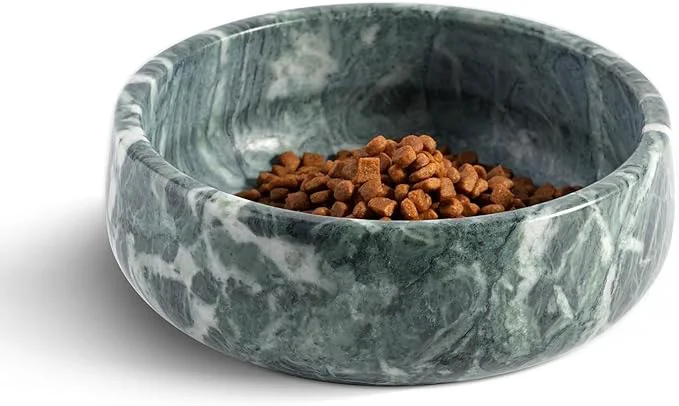 Exclusive Natural Marble Dog Bowl 5lbs Non-Slip Cat and Dog Food Bowl Dish Non-Tipping Weighted Puppy Pet Dish Durable Food and Water Bowls Easy to Clean Holds 4 Cups Indian Green About ThisOverview Professional