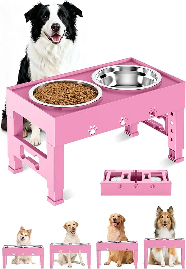 Trusted d Dog Bowls with 2 Stainless Steel Bowls 5-Height Adjustable Stand 3.1 9 to 12 for Improved Digestion Neck Support Easy Clean Non-Slip Base Raised Feeder for Medium Large DogsAbout ThisOverview Pure