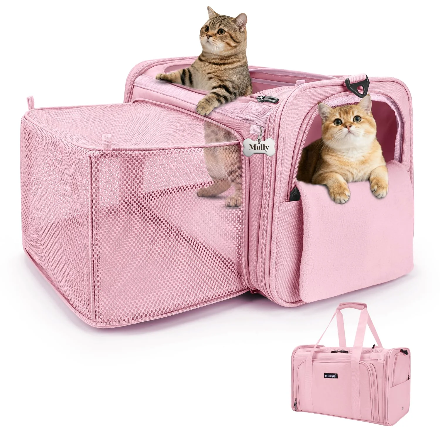 Authentic MIDOG Cat Carrier Soft – TSA- Under-Seat Travel Carrier Coral Detailed
