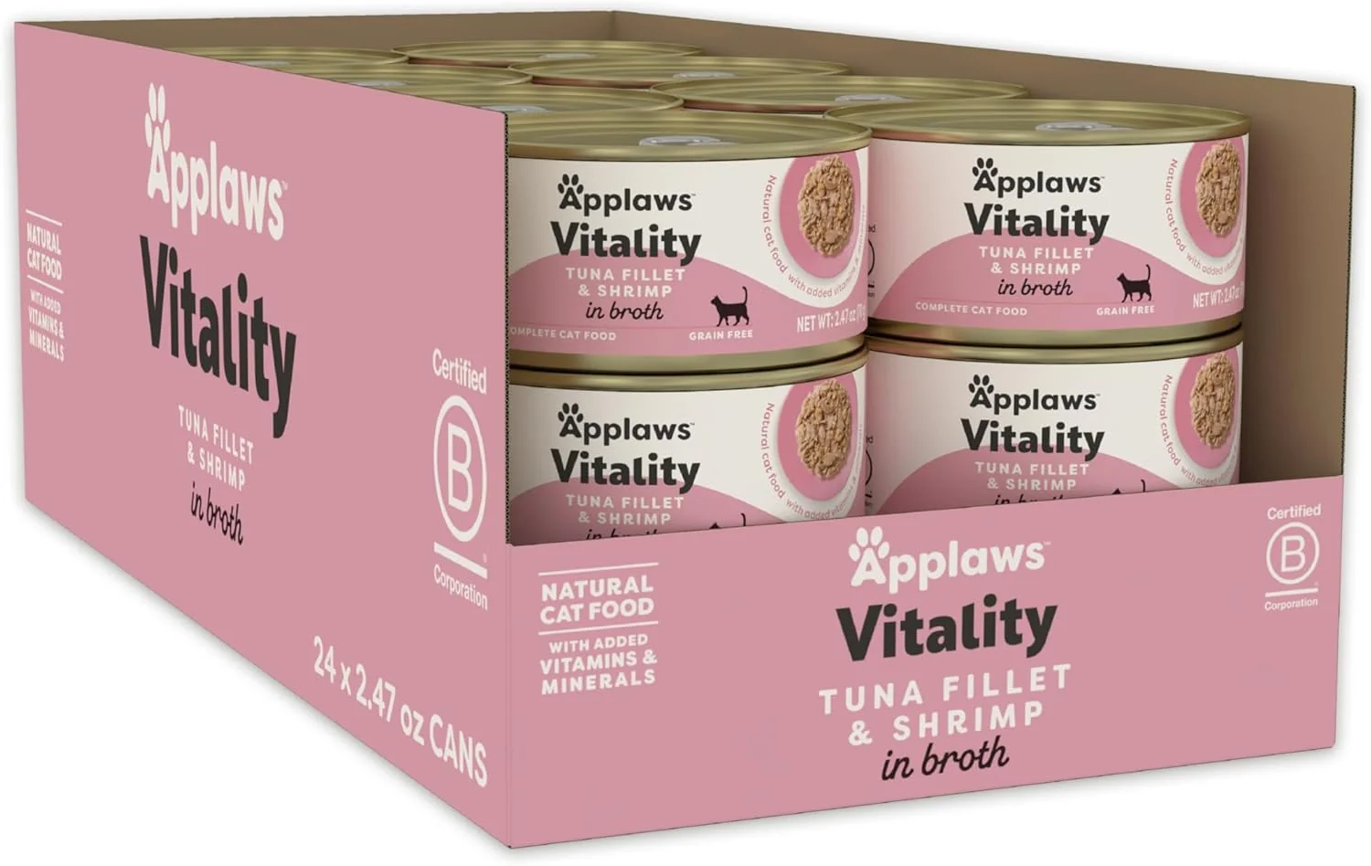 Contemporary Applaws Vitality Wet Cat Food in Broth Natural Canned Cat Food Wet Food for Cats with Added Vitamins and Minerals Grain and Carrageenan Tuna Fillet Shrimp in Broth 24 Count 2.47 oz Cans Verified
