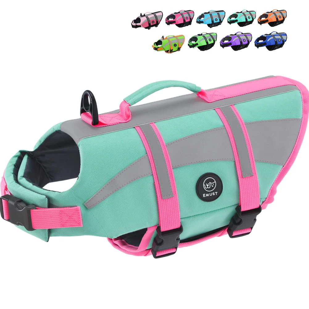 Premium Material EMUST Dog Life Vest M – Adjustable High-Visibility Buoyancy for Boats NewTurquoise Next-Generation