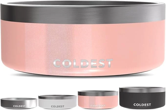 Elite Coldest Dog Bowl – Anti Rust Metal Non Slip 3 Layers Insulated Stainless Steel Dog Bowls – Spill Proof Heavy Duty – Water Bowl for Dogs Cats Pets Dish Washer Safe 64 oz Pink Glitter About ThisOverview Reliable