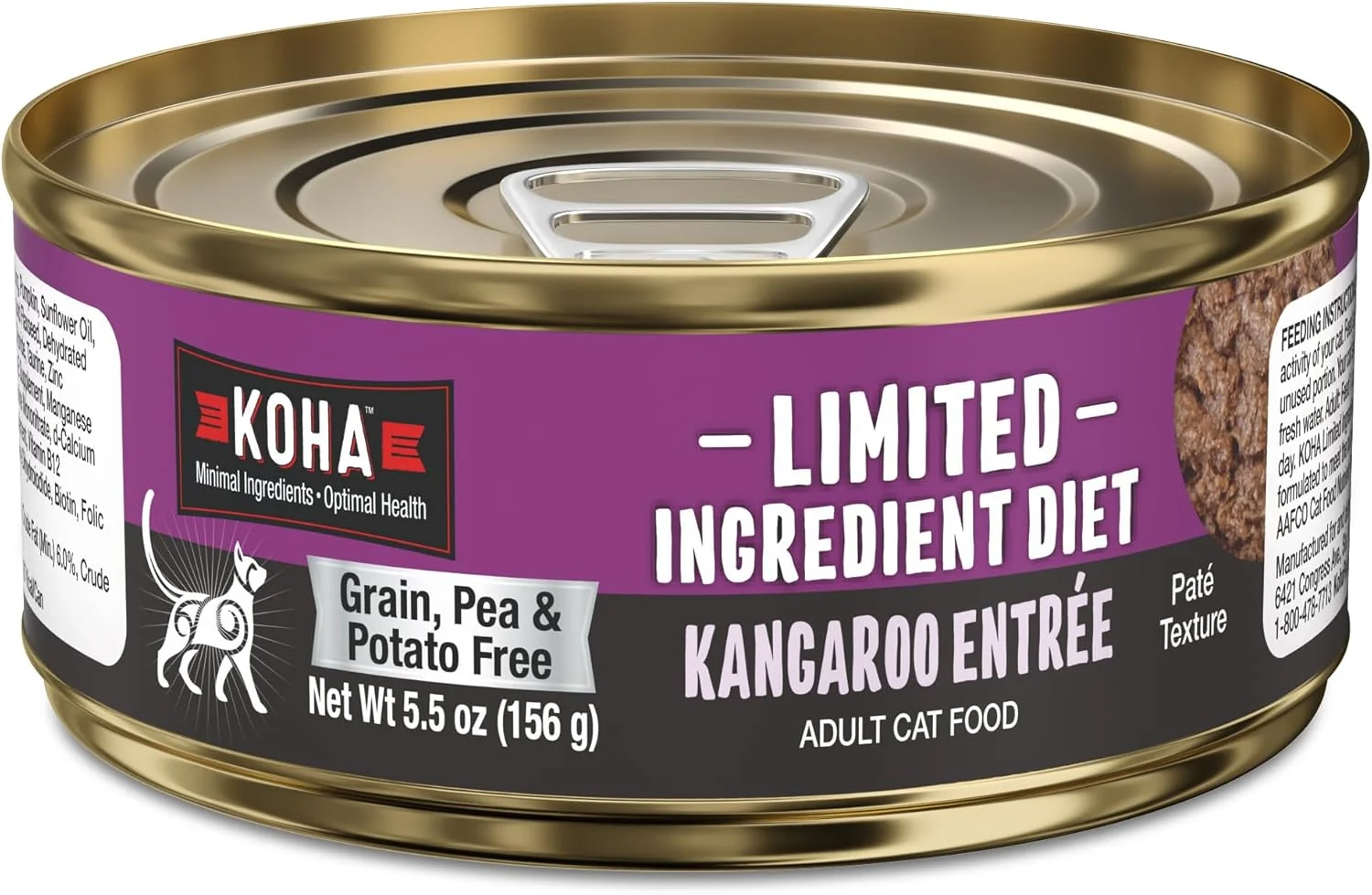 User-Friendly KOHA Limited Ingredient Diet Kangaroo Pate for Cats – Single Meat Cat Food for Sensitive Stomachs – Pate Kangaroo Cat Food with No Fillers 5.5 oz – Trial Pack 3 Cans Safe