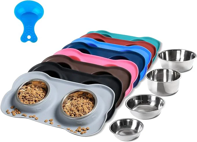 Unique Hubulk Pet Dog Bowls 2 Stainless Steel Dog Bowl with No Spill Non-Skid Silicone Mat Pet Food Scoop Water and Food Feeder Bowls for Feeding Small Medium Large Dogs Cats Puppies Large Gray About ThisOverview Efficient