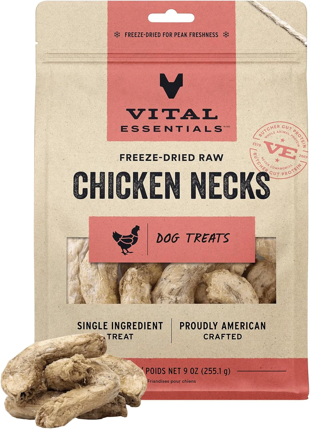 High-Grade Vital Essentials Chicken Necks Dog Treats 9 oz ze-Dried Raw Single Ingredient Premium Quality High Protein Training Treats Grain Gluten Filler Durable