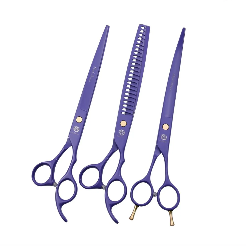 Recyclable Purple Dragon 8.0 Inch Professional Dog Grooming Scissor Kit – Curved Chunker Shears High-Quality
