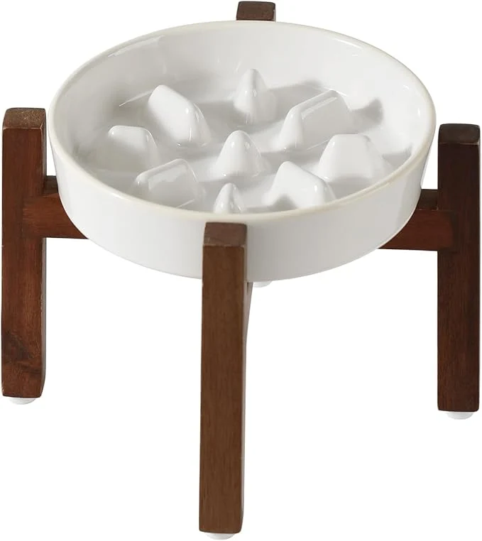 Green Ceramic 1.2 Cup Dog Raised Slow Feeder Set d Bowl with Wooden Stand for Medium and Small Dog 7.3inch Slow Feeder Dish for Fast Easters Single Bowl Stand Reactived Glaze -White About ThisOverview Dependable