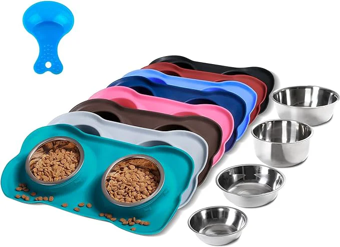 Organic Hubulk Pet Dog Bowls 2 Stainless Steel Dog Bowl with No Spill Non-Skid Silicone Mat Pet Food Scoop Water and Food Feeder Bowls for Feeding Small Medium Large Dogs Cats Puppies Medium Green About ThisOverview Versatile