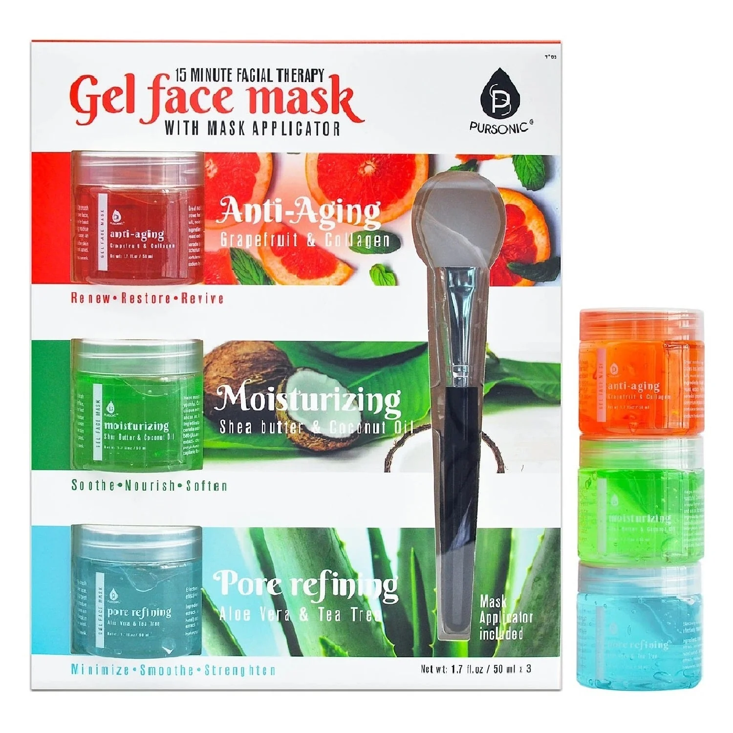 High-Quality 3 Pack Facial Therapy Gel Face Mask With Mask Applicator Relaxed