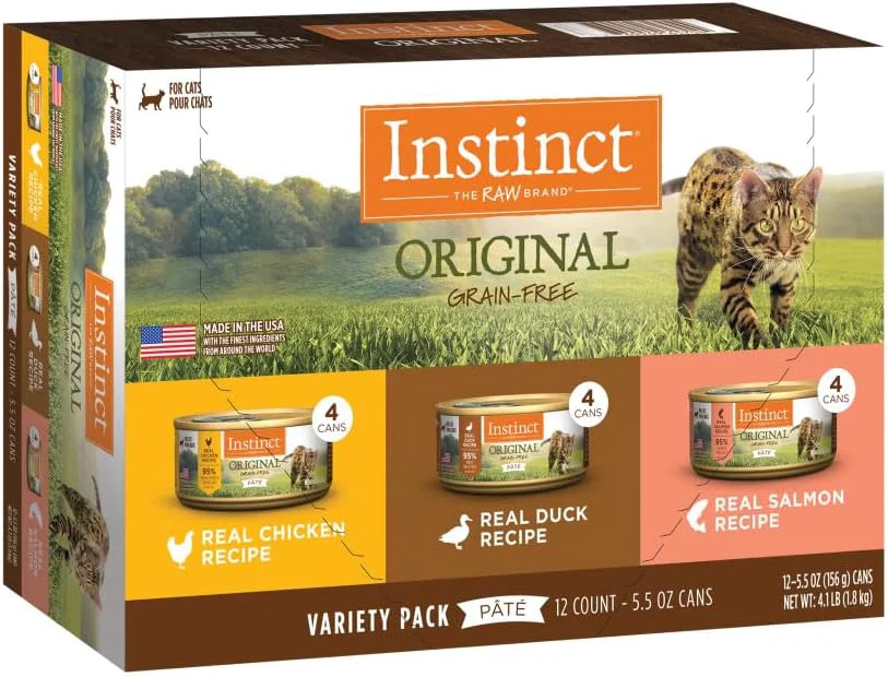 Breathable Instinct Pate Wet Cat Food Grain Recipe – Variety Pack 5.5 oz. Cans Pack of 12 Certified