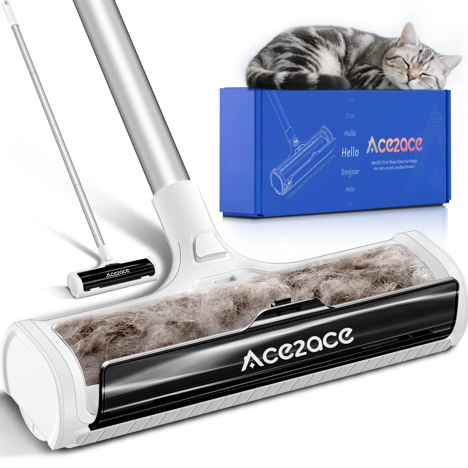 Fast ACE2ACE A3 Pro Carpet Roller for Pet Hair Removal 5 ft Reach No Bending Soft