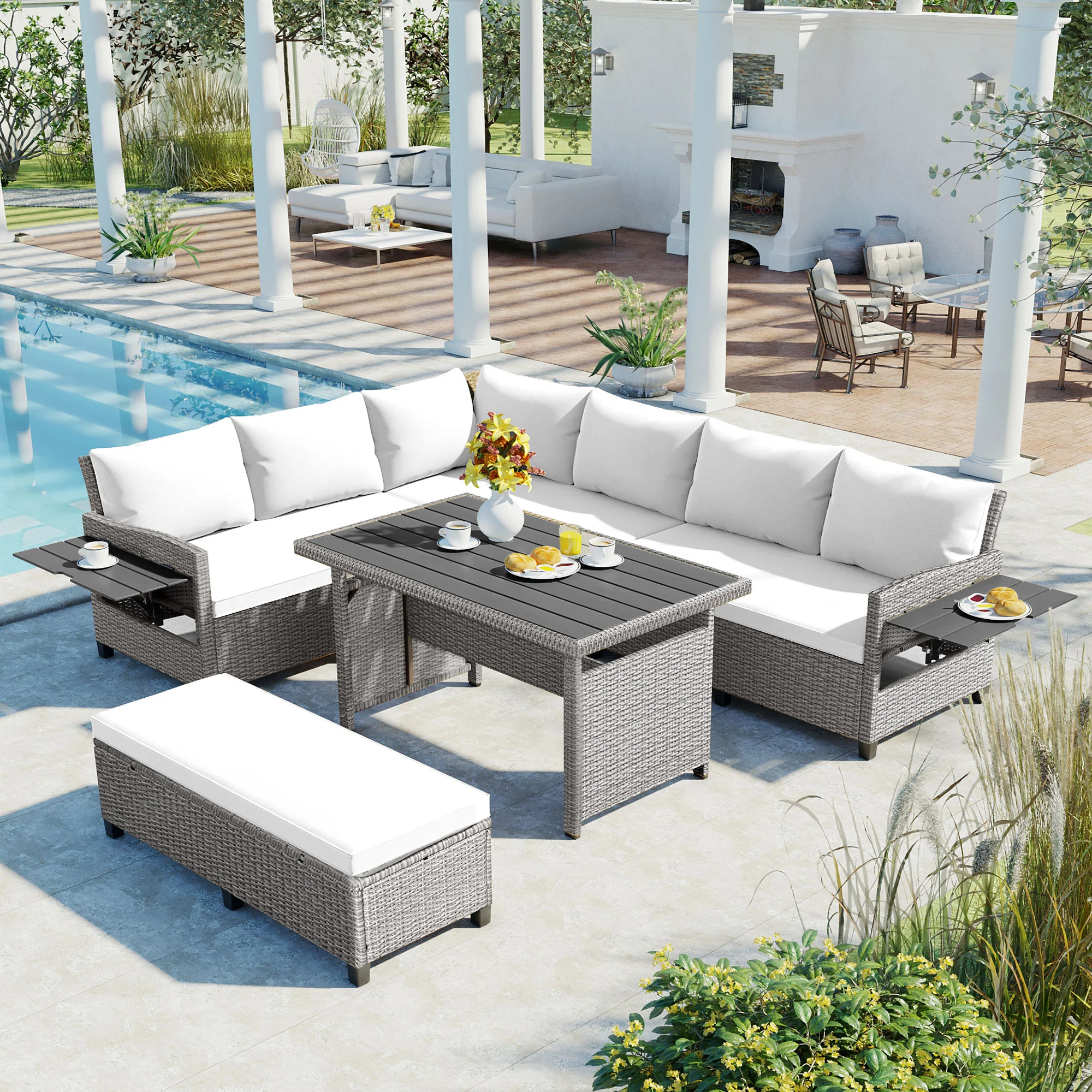 Natural TOMAX 5-Piece Outdoor Patio Rattan Sofa Set Secure