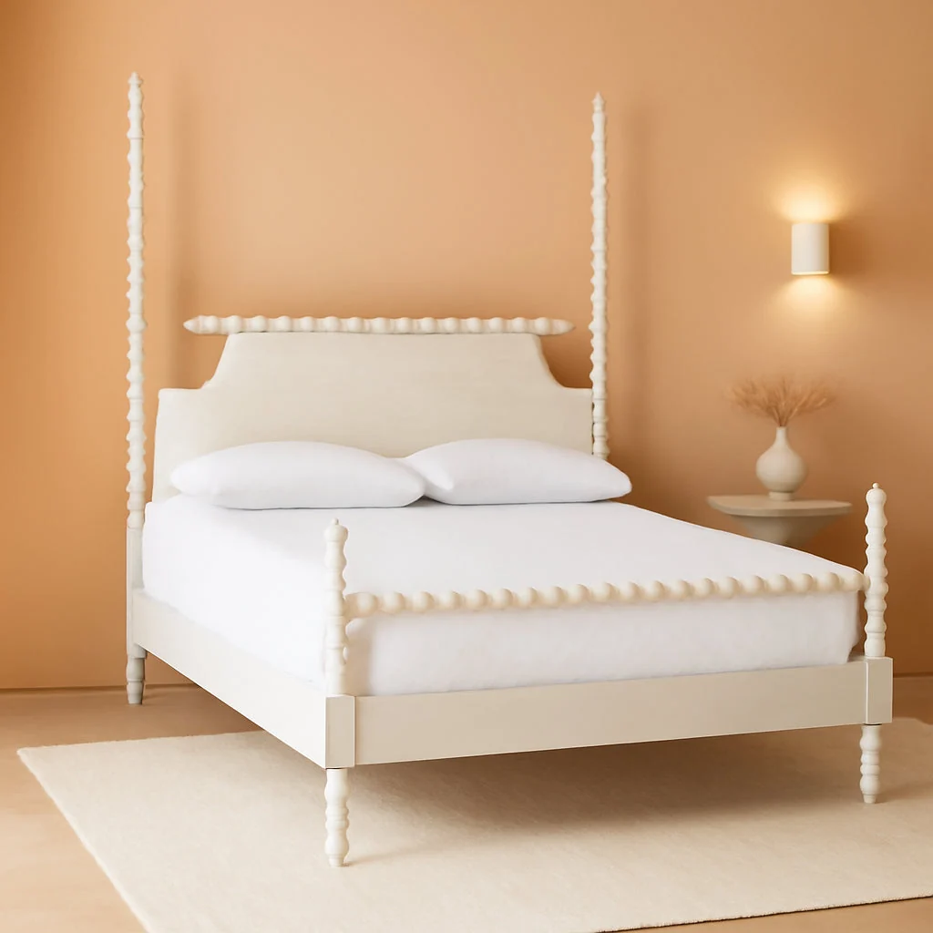 High-Quality Four-Poster Platform Bed White Queen Spindle Posts Verified