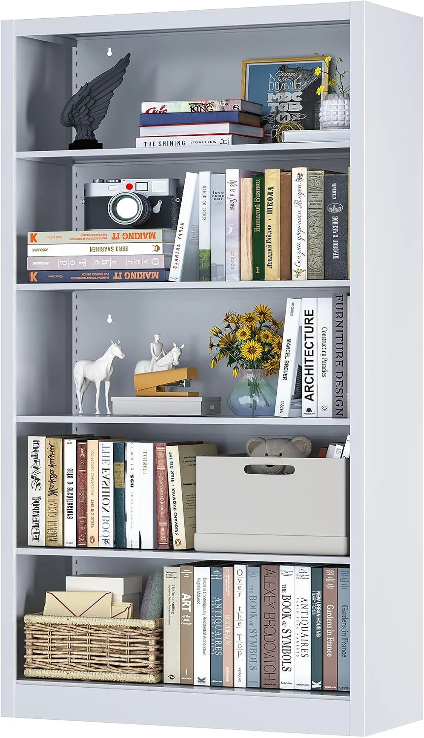 Recyclable Modern Metal Bookcase With Five Adjustable Shelves Professional