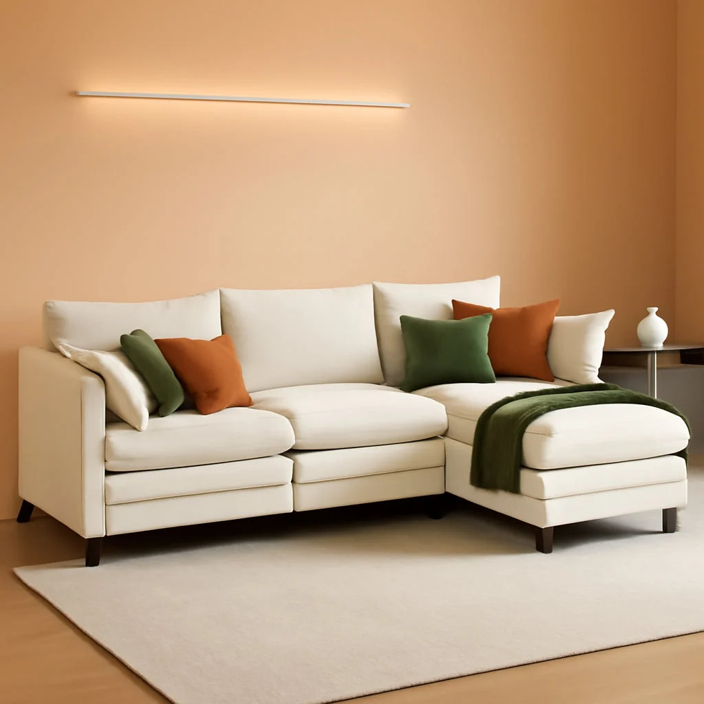 Effective 111Inch Modular Sectional Sofa Beige Upholstered Cushions Premium Material