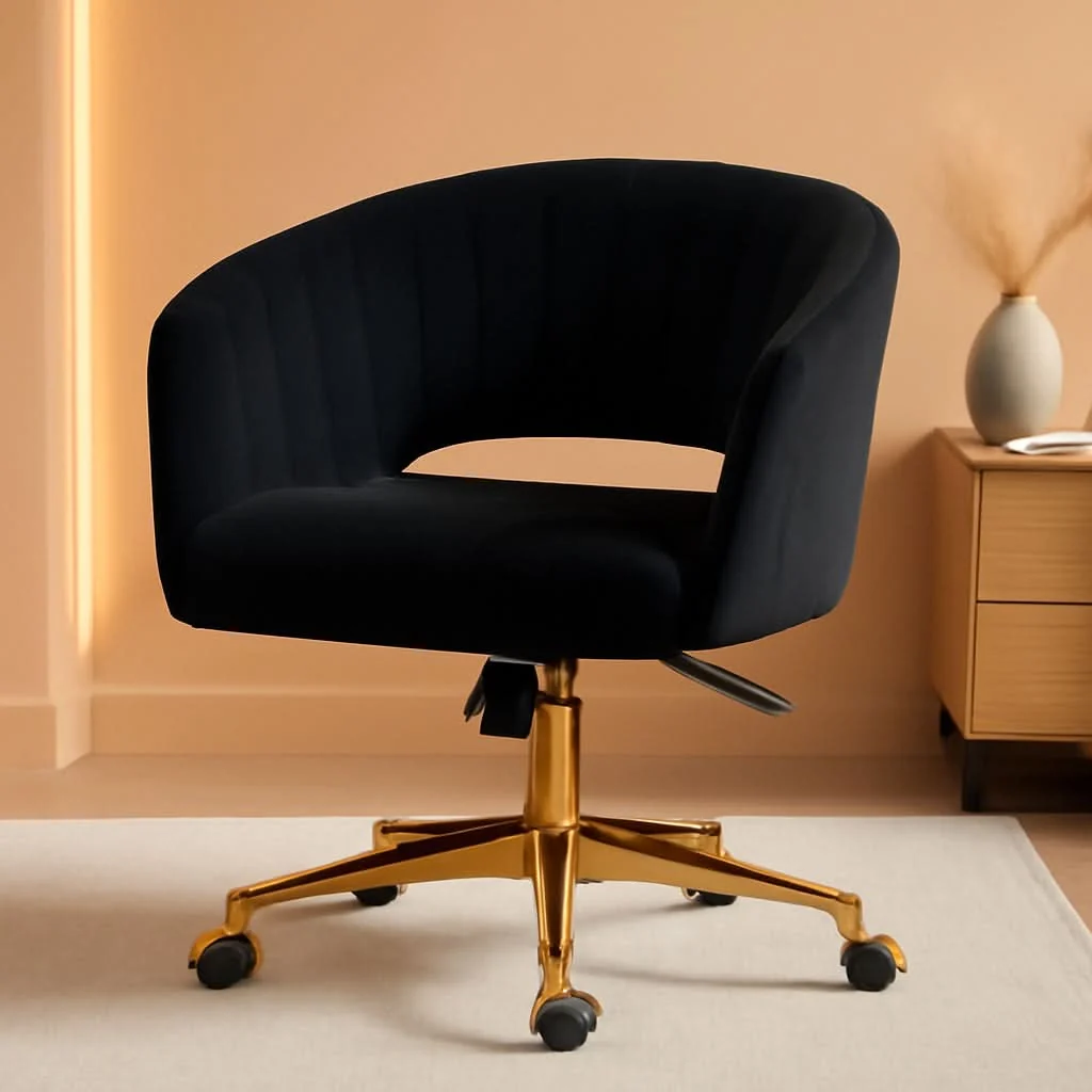 High-Quality Velvet Home Office Chair 360 Degree Swivel Black Lux Velvet Expertly Made