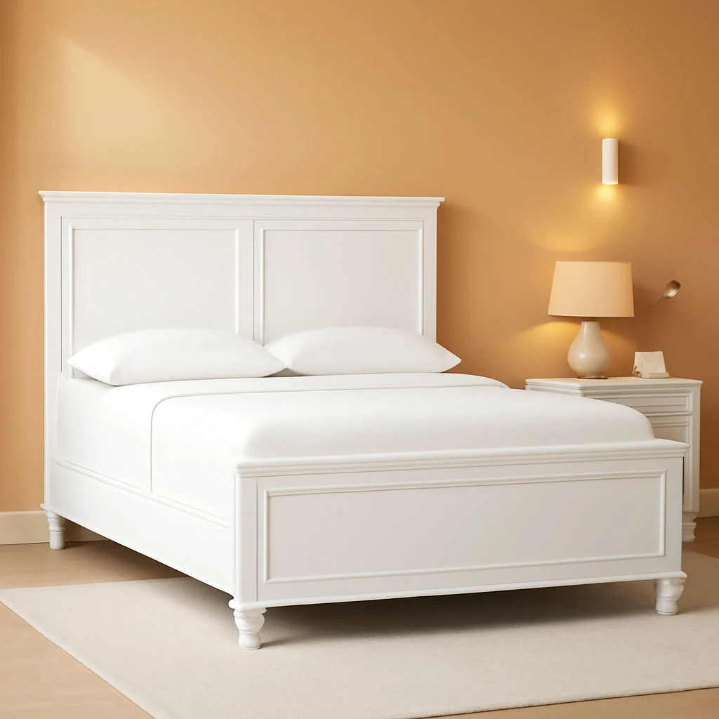 Official Queen Panel Bed White With Sculpted Ornate Tapered Feet Soft