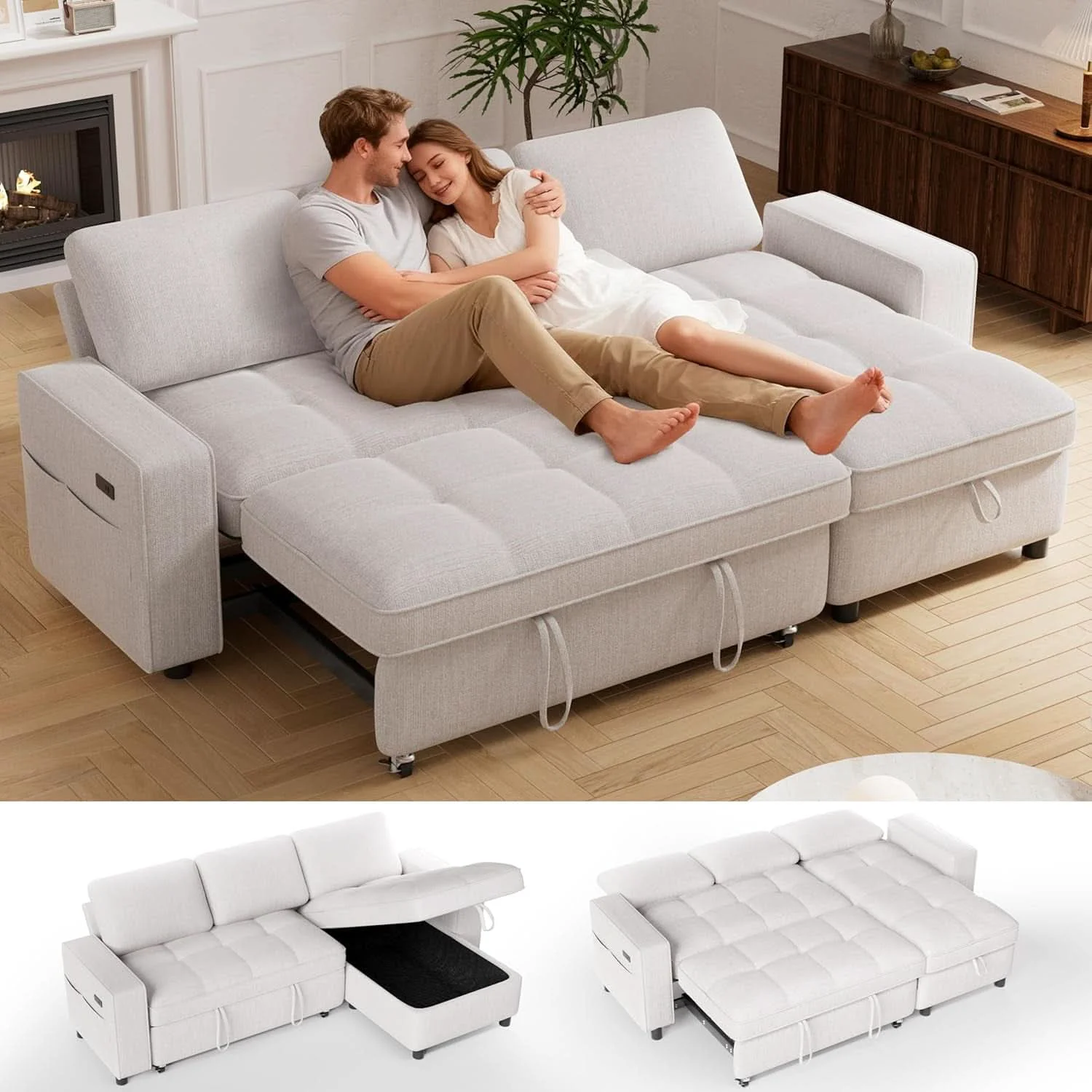 High-End 81 Inch able Chenille Sleeper Sectional Sofa Genuine