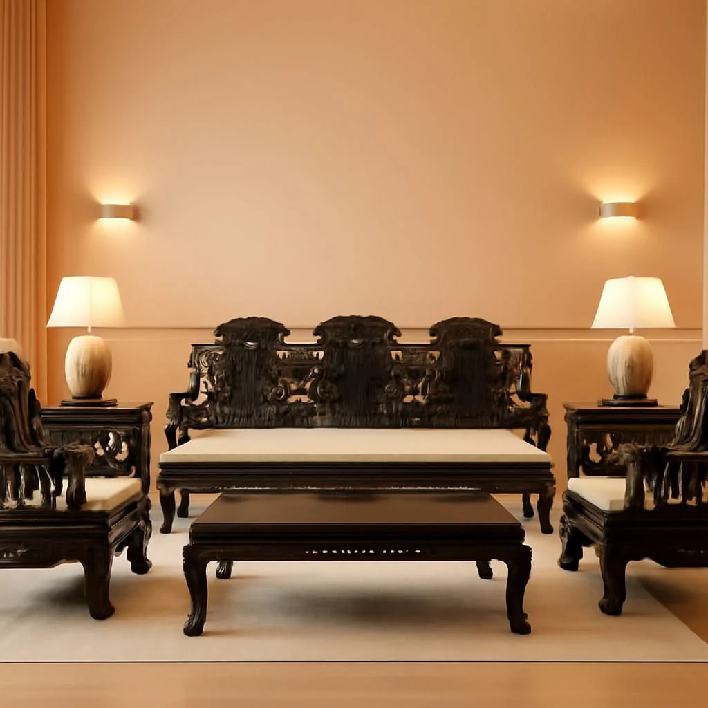 Practical Dark Cherry Rosewood Mother Pearl Motif Living Room Set Efficient