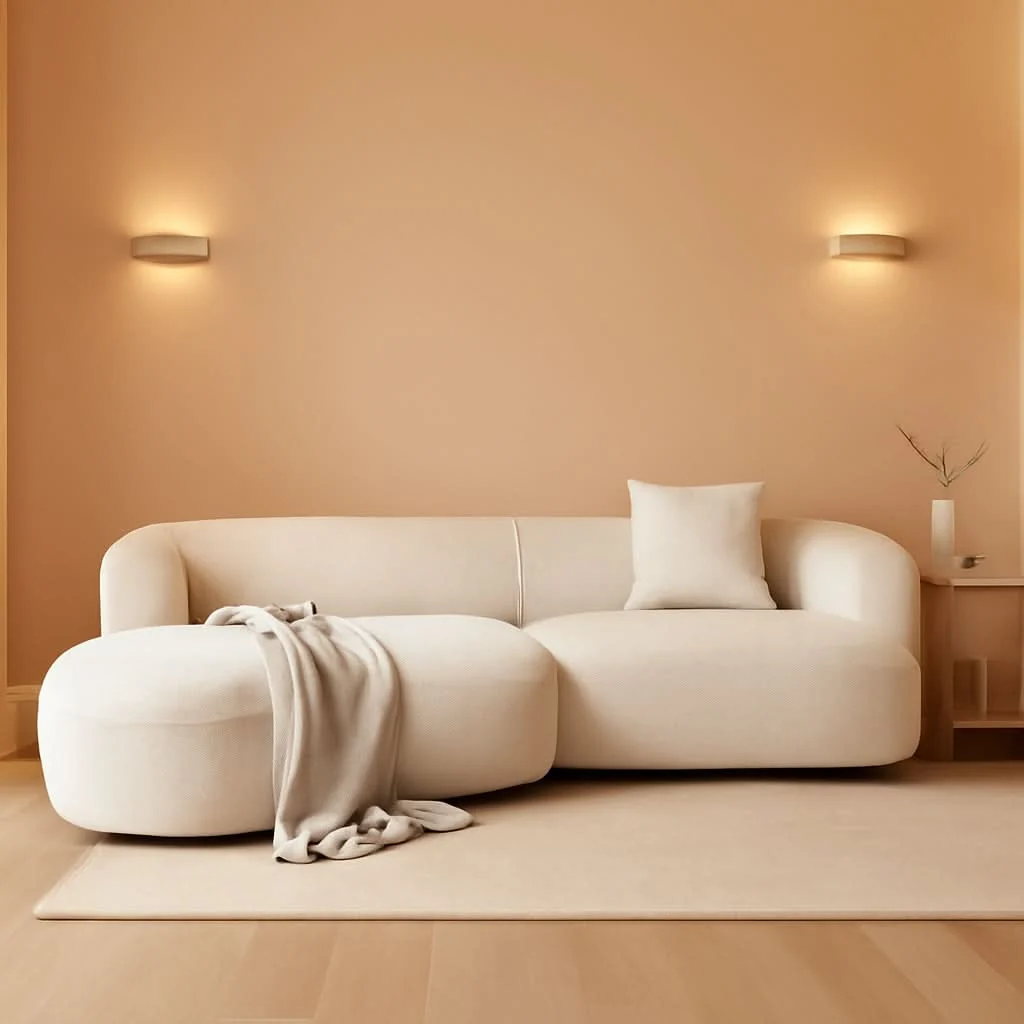 Reusable White Boucle Curved Sectional Sofa Modular Living Room First-Class