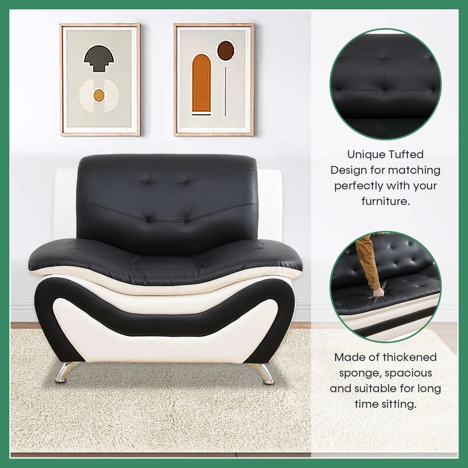 Expertly Made Leather Sofa Set 3 Piece Living Room Furniture In Black And White Traditional