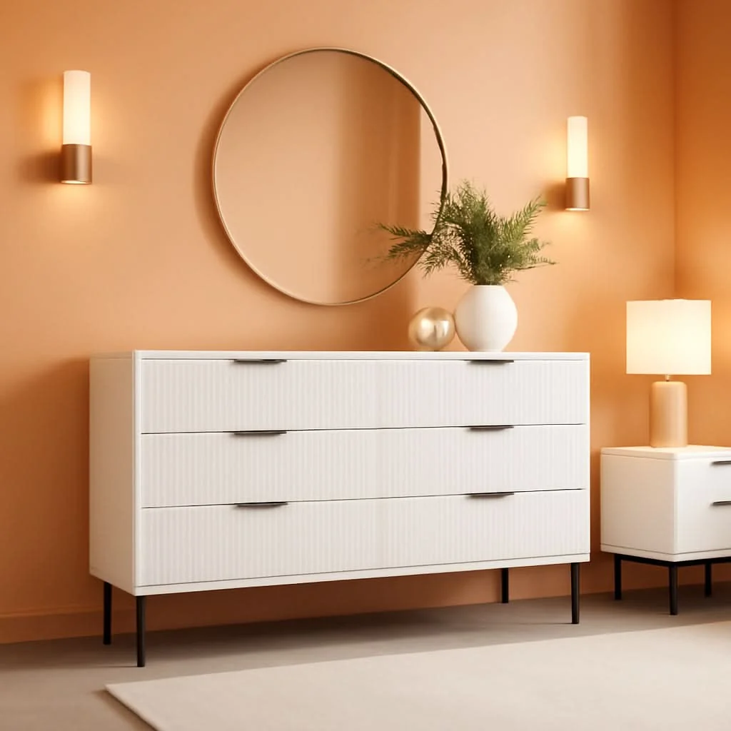 Trusted White Fluted Contemporary Dresser With Stainless Legs Expertly Made