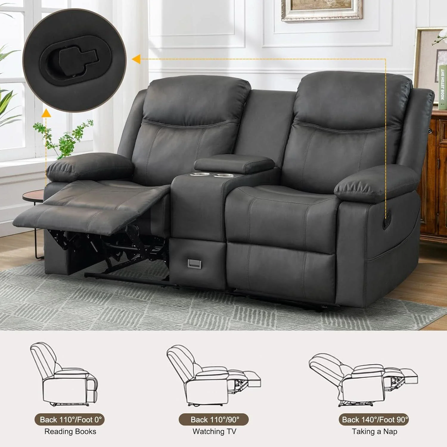 Efficient Grey Double Reclining Loveseat For Living Room Home Theater Relaxed