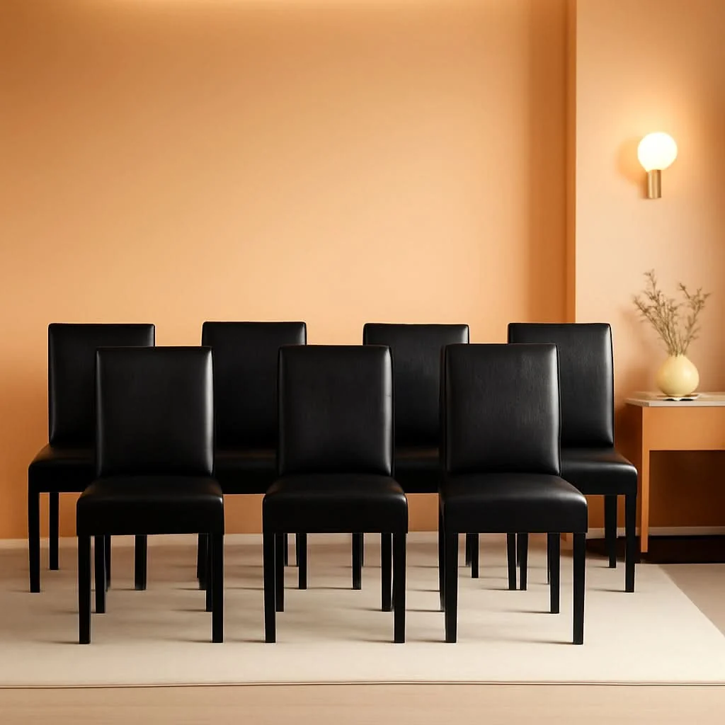 Top-Quality Modern PU Upholstered Dining Chairs Black Cushioned Seats