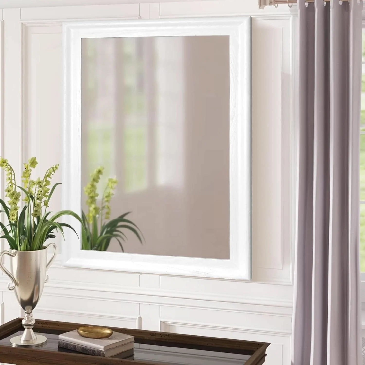 Premium White Wood Wall Mirror 30 X 40 Inch Rectangle Rustic Vanity Mirror Eco-Friendly