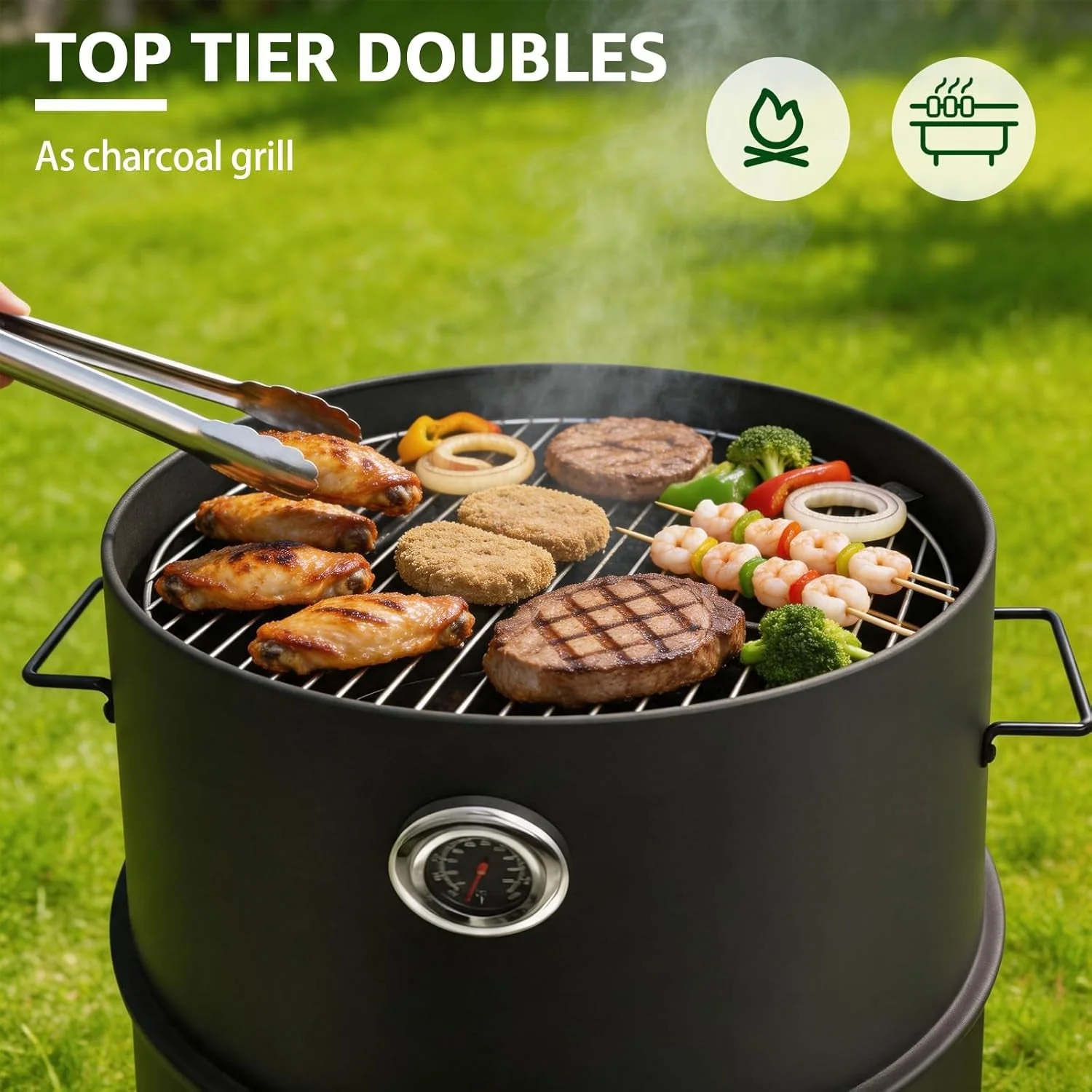 Refined Twenty Inch Charcoal Smoker Grill With Thermometer Fast