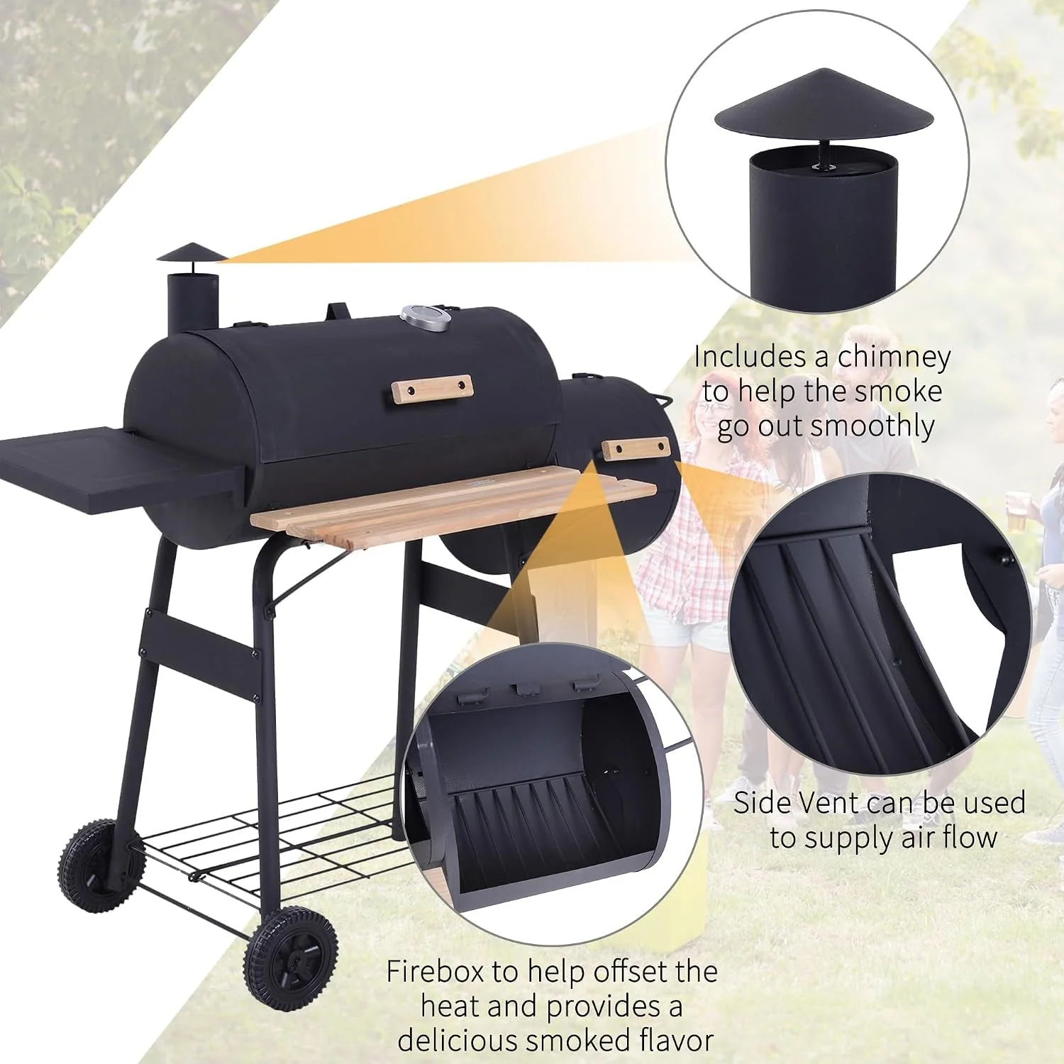 Crafted FortyEightInch Portable Charcoal Grill Offset Smoker Optimized